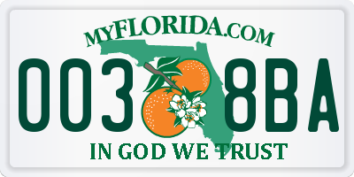 FL license plate 0038BA