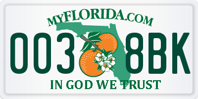 FL license plate 0038BK