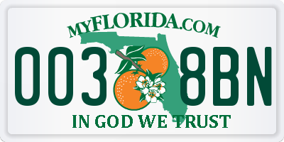 FL license plate 0038BN