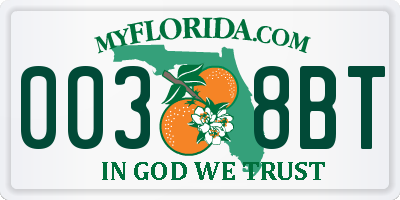 FL license plate 0038BT