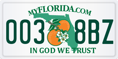 FL license plate 0038BZ