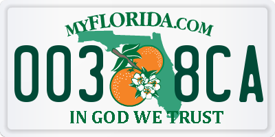 FL license plate 0038CA