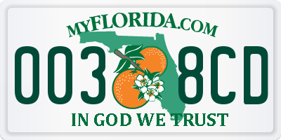 FL license plate 0038CD