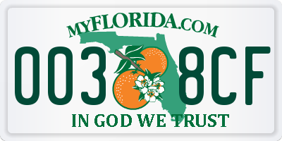 FL license plate 0038CF
