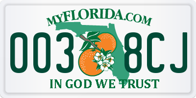 FL license plate 0038CJ