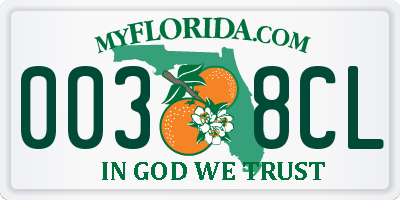 FL license plate 0038CL