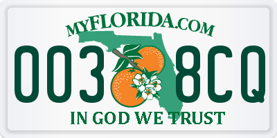 FL license plate 0038CQ
