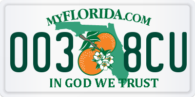 FL license plate 0038CU