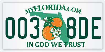 FL license plate 0038DE