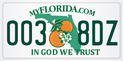 FL license plate 0038DZ