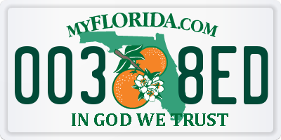 FL license plate 0038ED