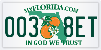 FL license plate 0038ET