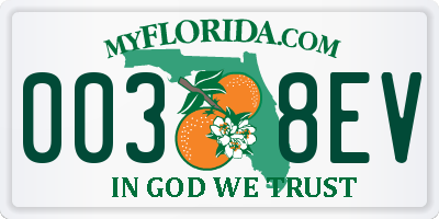 FL license plate 0038EV