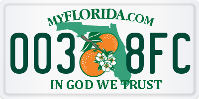 FL license plate 0038FC