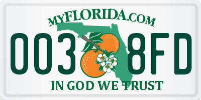 FL license plate 0038FD