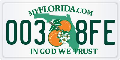 FL license plate 0038FE