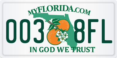 FL license plate 0038FL