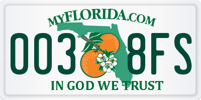 FL license plate 0038FS
