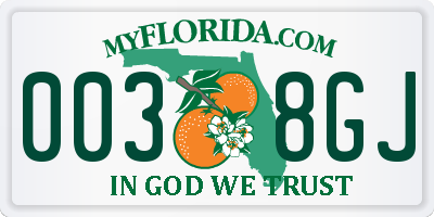 FL license plate 0038GJ