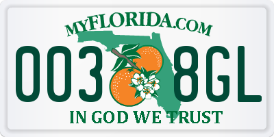 FL license plate 0038GL