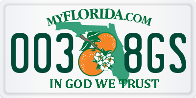 FL license plate 0038GS