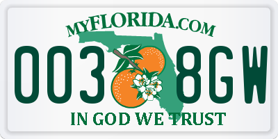FL license plate 0038GW