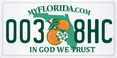 FL license plate 0038HC