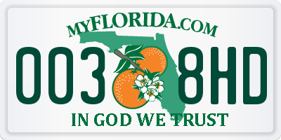 FL license plate 0038HD