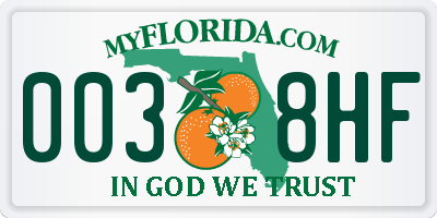 FL license plate 0038HF