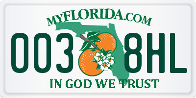 FL license plate 0038HL