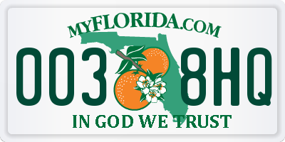 FL license plate 0038HQ
