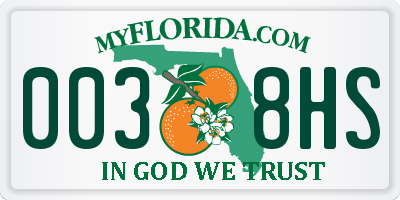 FL license plate 0038HS