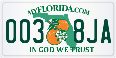 FL license plate 0038JA
