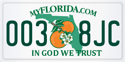 FL license plate 0038JC