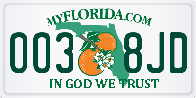 FL license plate 0038JD