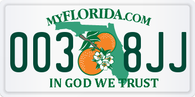 FL license plate 0038JJ