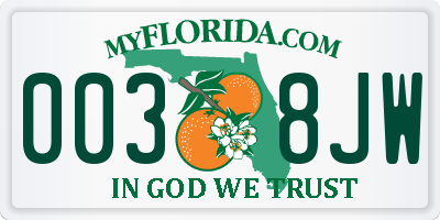 FL license plate 0038JW