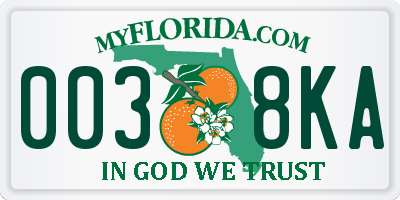 FL license plate 0038KA