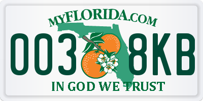 FL license plate 0038KB