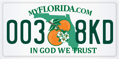 FL license plate 0038KD