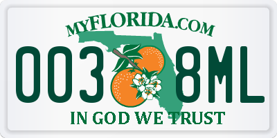 FL license plate 0038ML