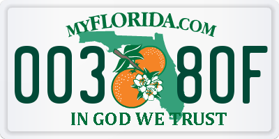 FL license plate 0038OF