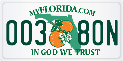 FL license plate 0038ON