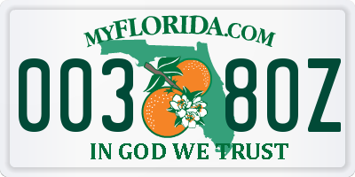 FL license plate 0038OZ