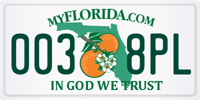 FL license plate 0038PL