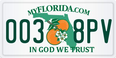 FL license plate 0038PV