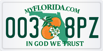 FL license plate 0038PZ
