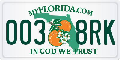 FL license plate 0038RK