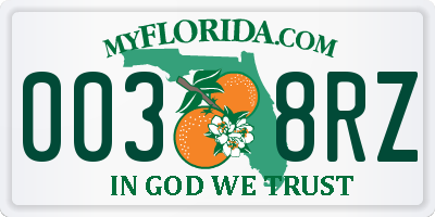 FL license plate 0038RZ