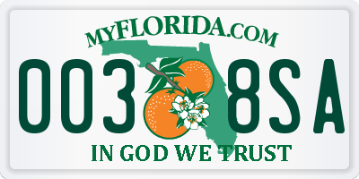 FL license plate 0038SA